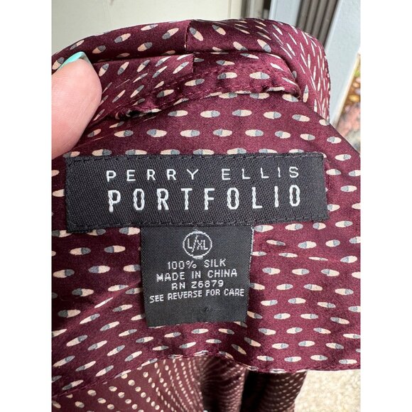 Perry Ellis Portfolio Burgundy & White Polka Dot Silk Robe L/XL - Picture 4 of 6